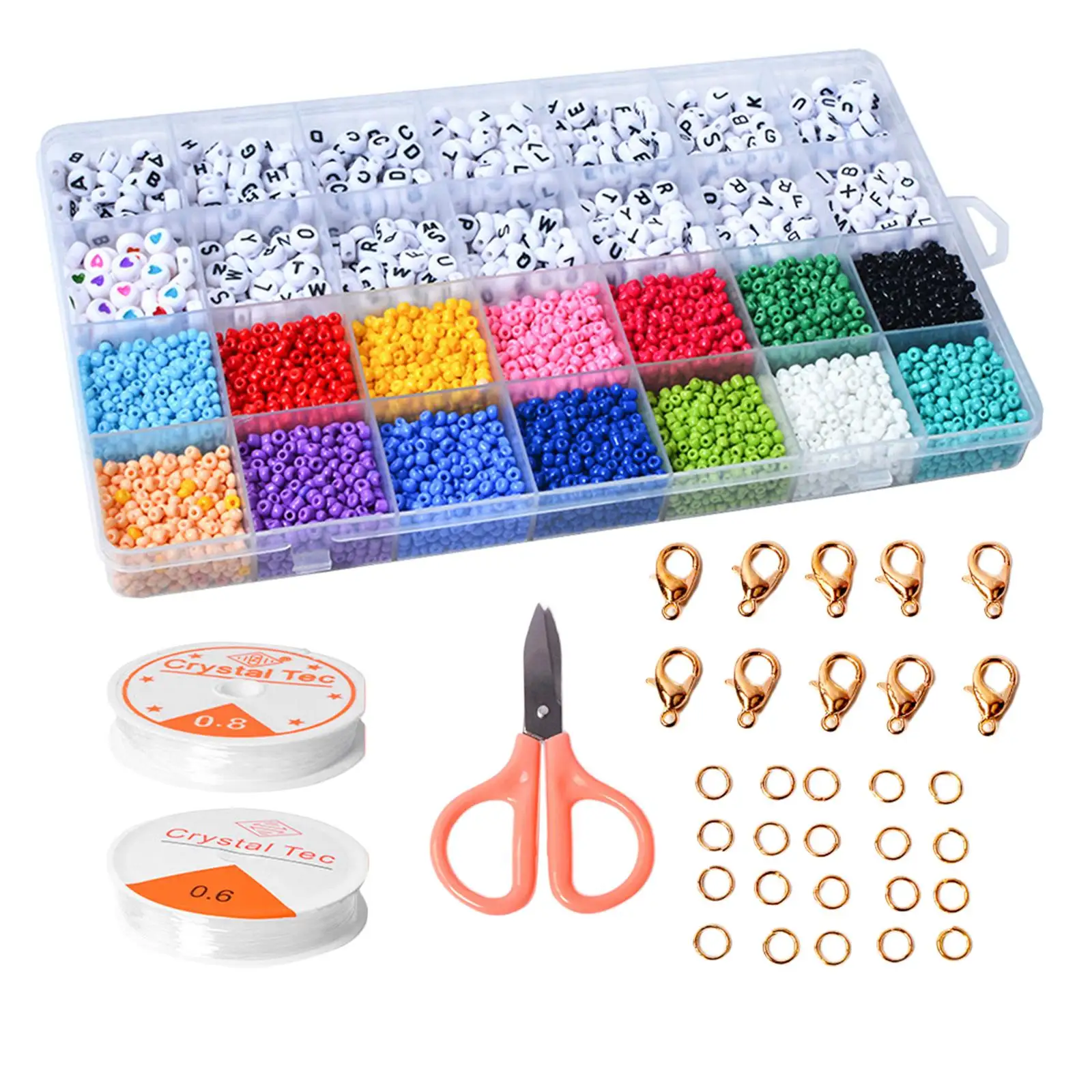 ลูกปัดแก้ว4000 3มม. หลากสีลูกปัดขนาดเล็กพร้อมตะขอก้ามปูวงแหวนแบบเปิดสายร้อยลูกปัดและกล่องจัดระเบียบ
