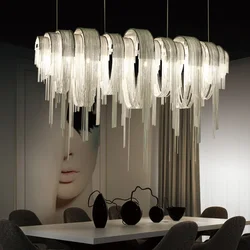 Modern Lustre Chrome Tassel Led Chandelier Lighting Living Dining Room Decor Led Chandeliers Lamp Loft Hanging Lights Luminaire