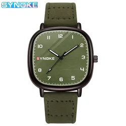 SYNOKE-Montres Militaires pour Homme, dehors de Plein Air, Quartz, Bracelet en Cuir, Marque, Grand Cadran, 36mm