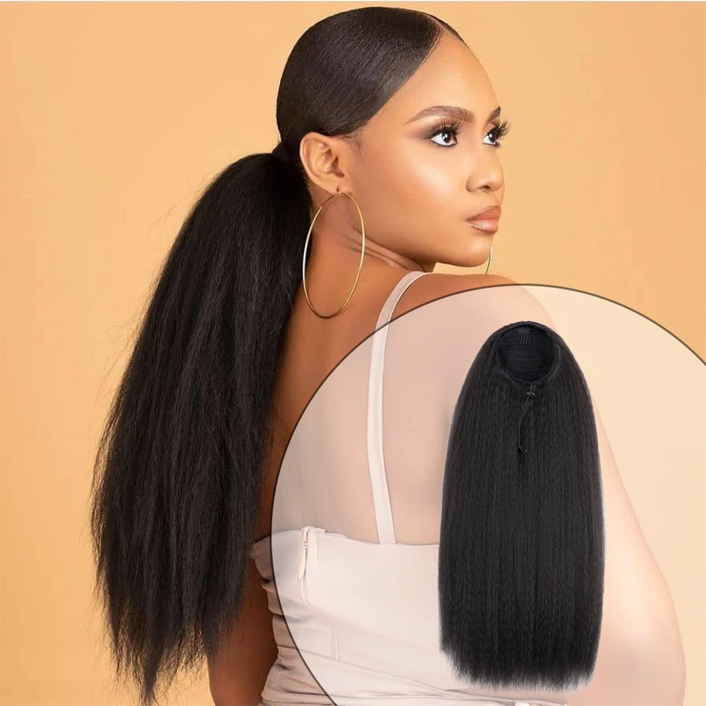 

Belle Show Synthetic Yaki Straight Ponytail Long Synthetic High Quality Drawstring Ponytail For Women,girls' synthetic hairstyle