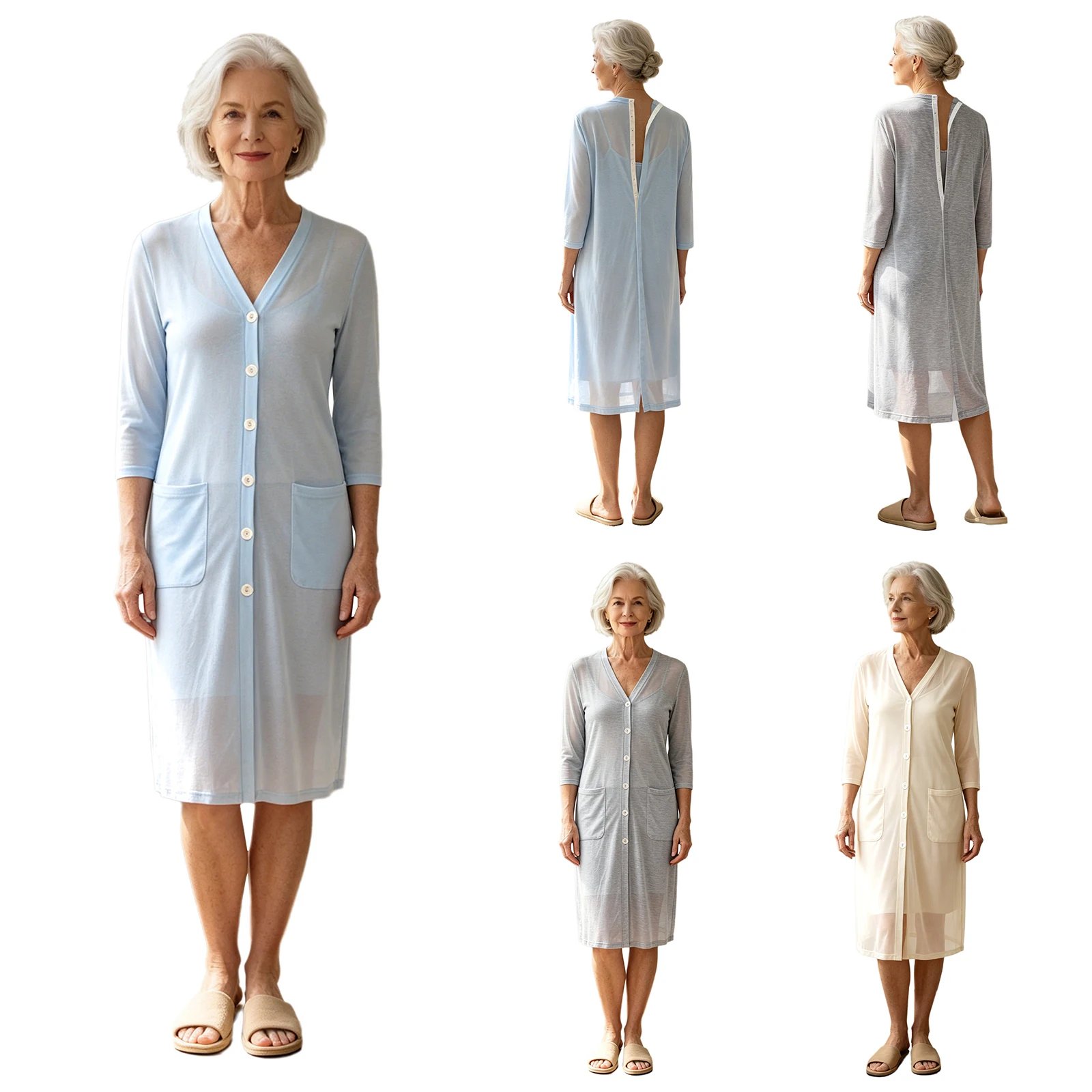 Women Long Sleeve Front Back Button-down Adaptive Cardigan Knitted Outerwear Elderly Special Needs Clothing Homewear Daily Wear