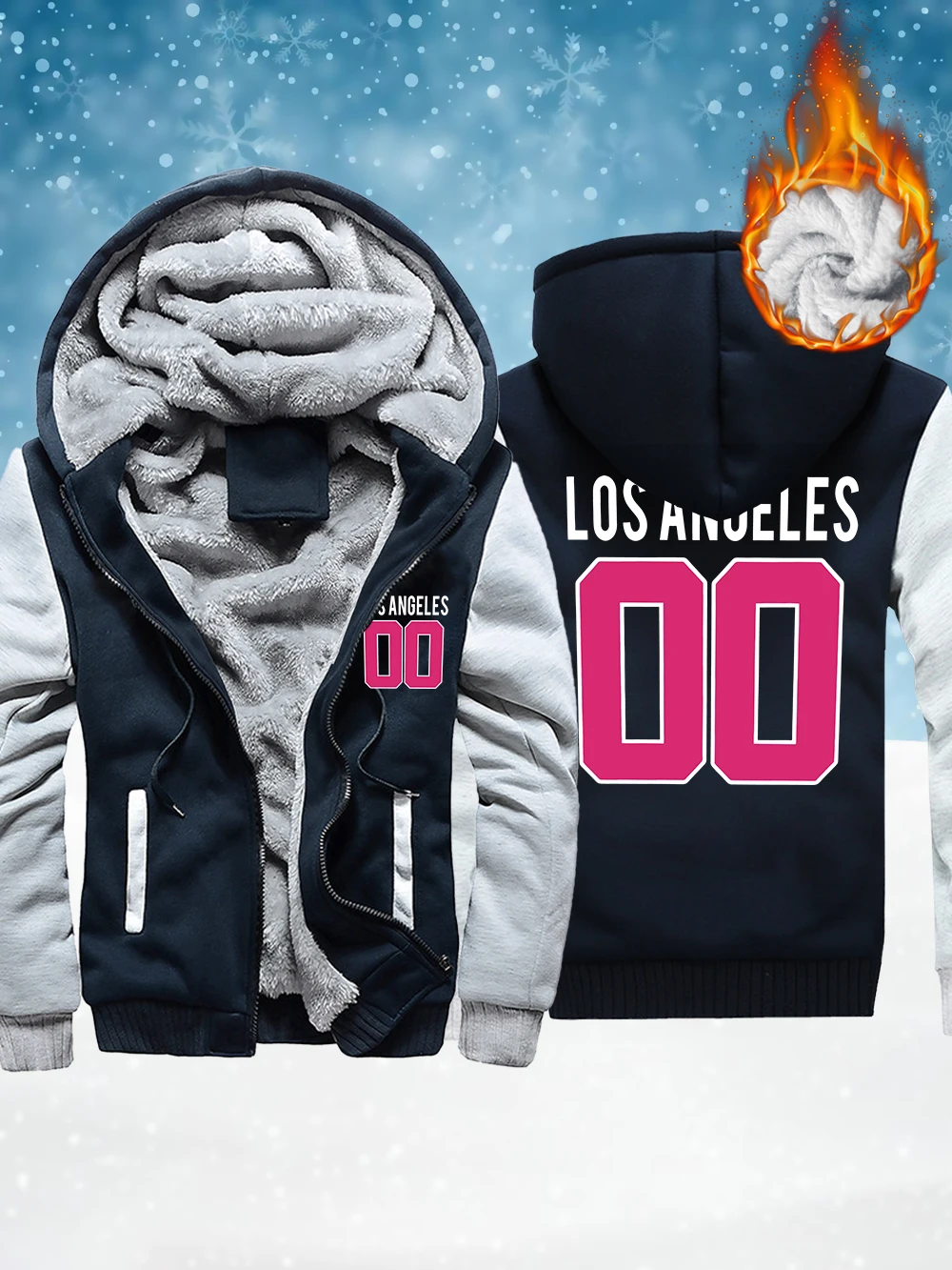 

Los Angeles 00 Prints Men'S Thicken Outerwear Winter Thermal Zipper Coats Fleece Warm Windproof Jackets Comfortable Men Clothes