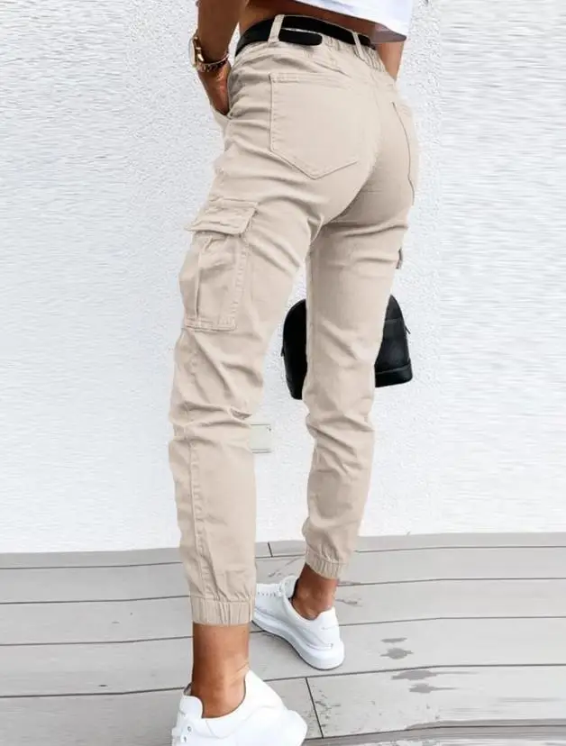 Women's Pants 2023 Summer Fashion Pocket Design High Waist Casual Plain Skinny Daily Long Cargo Pants Y2K Streetwear