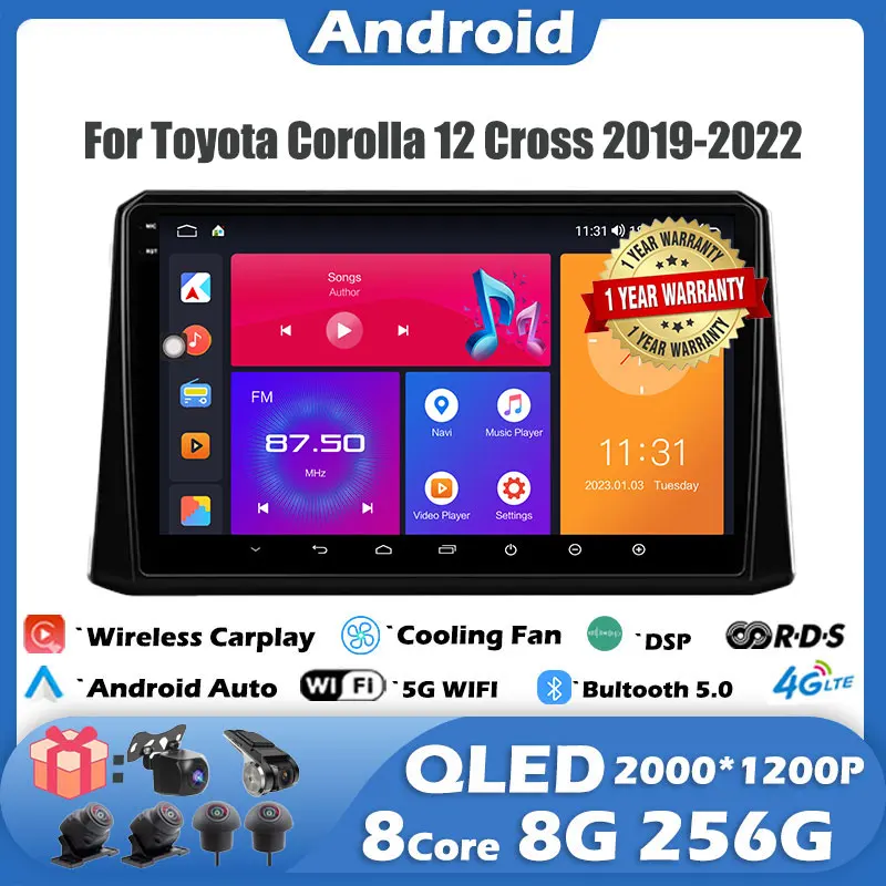 For Toyota Corolla 2019-2020 Auto GPS Navigation Android 14 WiFi lPS/QLED Screen RDS Stereo Radio CarMultimedia Player 4GLTE 