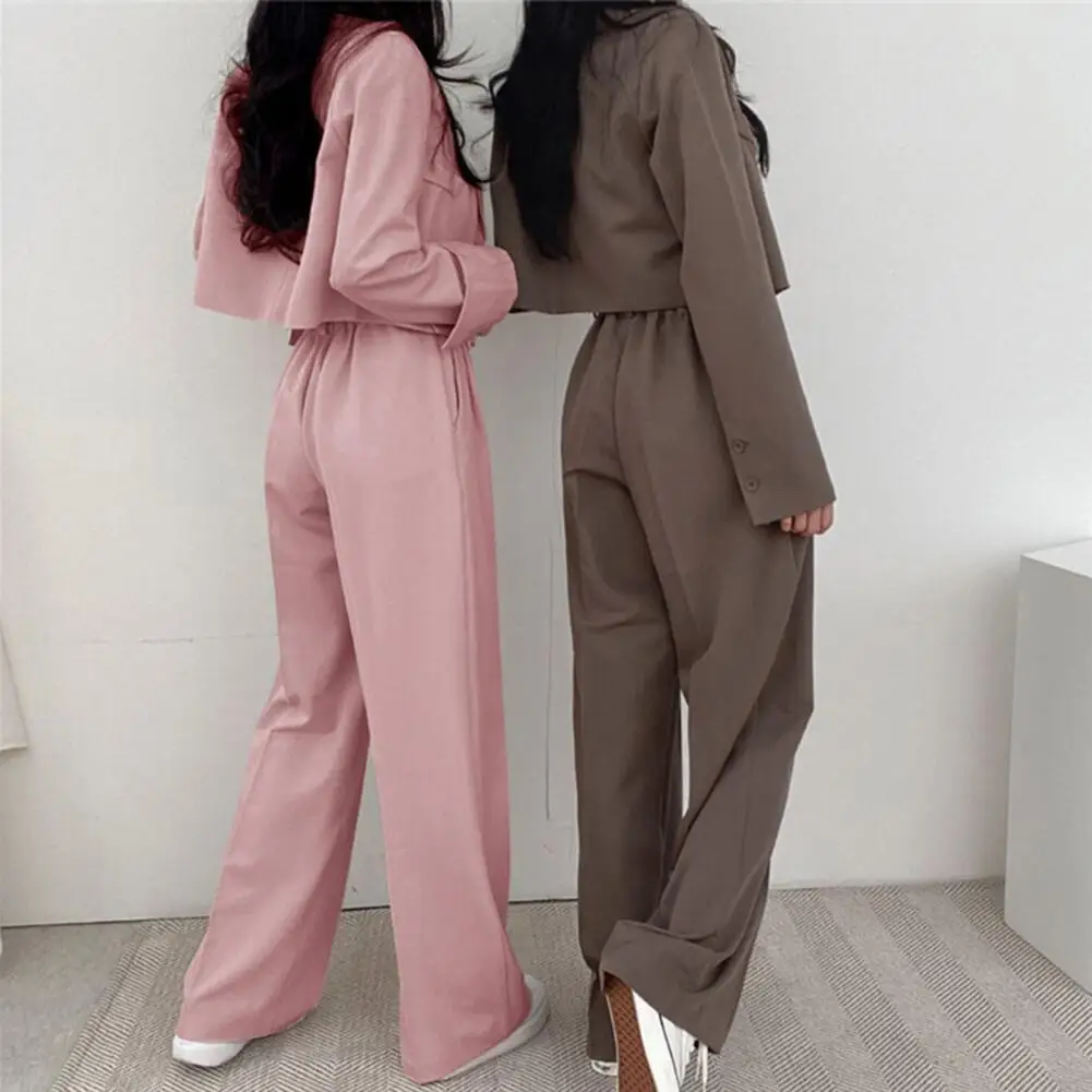 Business Casual Outfits for Women Cropped Blazer Jackets Wide Leg Pants Suit Set Fall 2 Piece Work Office Set