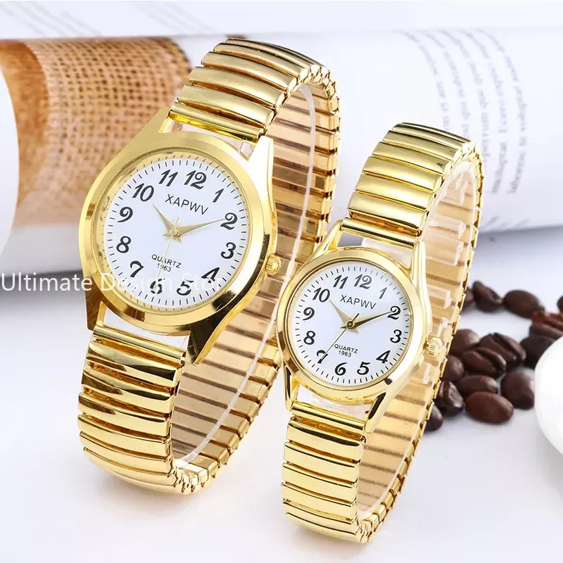 Women Couple Wrist Watches Stainless Steel Band Alloy Lovers Business Quartz Movement Wristwatch Elastic Strap Band Watch Man