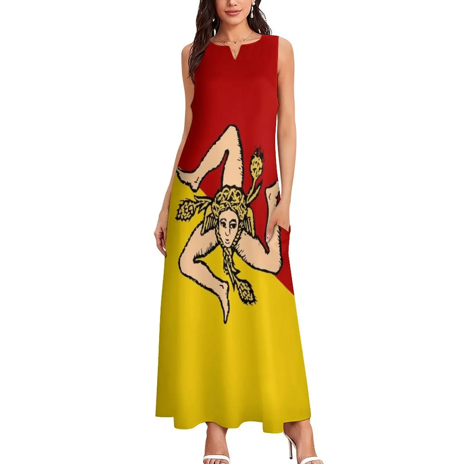 ชุดเดรสยาวลายธงชาติซิซิลีสำหรับผู้หญิง ชุดเดรสฤดูร้อนสำหรับผู้หญิง ปี 2025 ชุดราตรีงานพรอม ชุดเดรสยาวคลุมมิดชิด