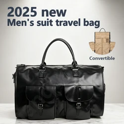 PU Leather brand men Business Travel luggage bag business Waterproof Large Convertible 2-in-1 Hanging Luggage Duffel Suit Bag