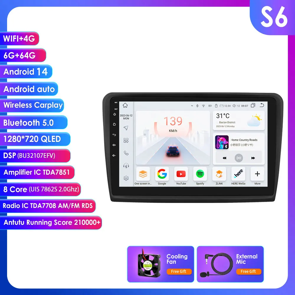 Hizpo Draadloze CarPlay Android Auto Autoradio voor Skoda Superb Mk2 (3T) 2008-2015 Ingebouwde Koelventilator Android GPS Navigatie Multimedia Speler WiFi DSP RDS BT SWC IPS Touchscreen Autoradio