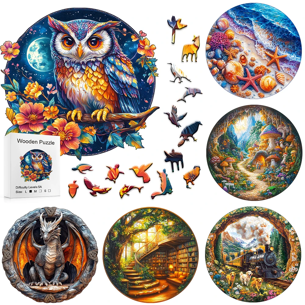 

Adult Wooden Puzzle - Beach Shell - Owl Puzzle - Unique Shaped Wooden Puzzle, Family Game for Adult and Children's Birthday Gift