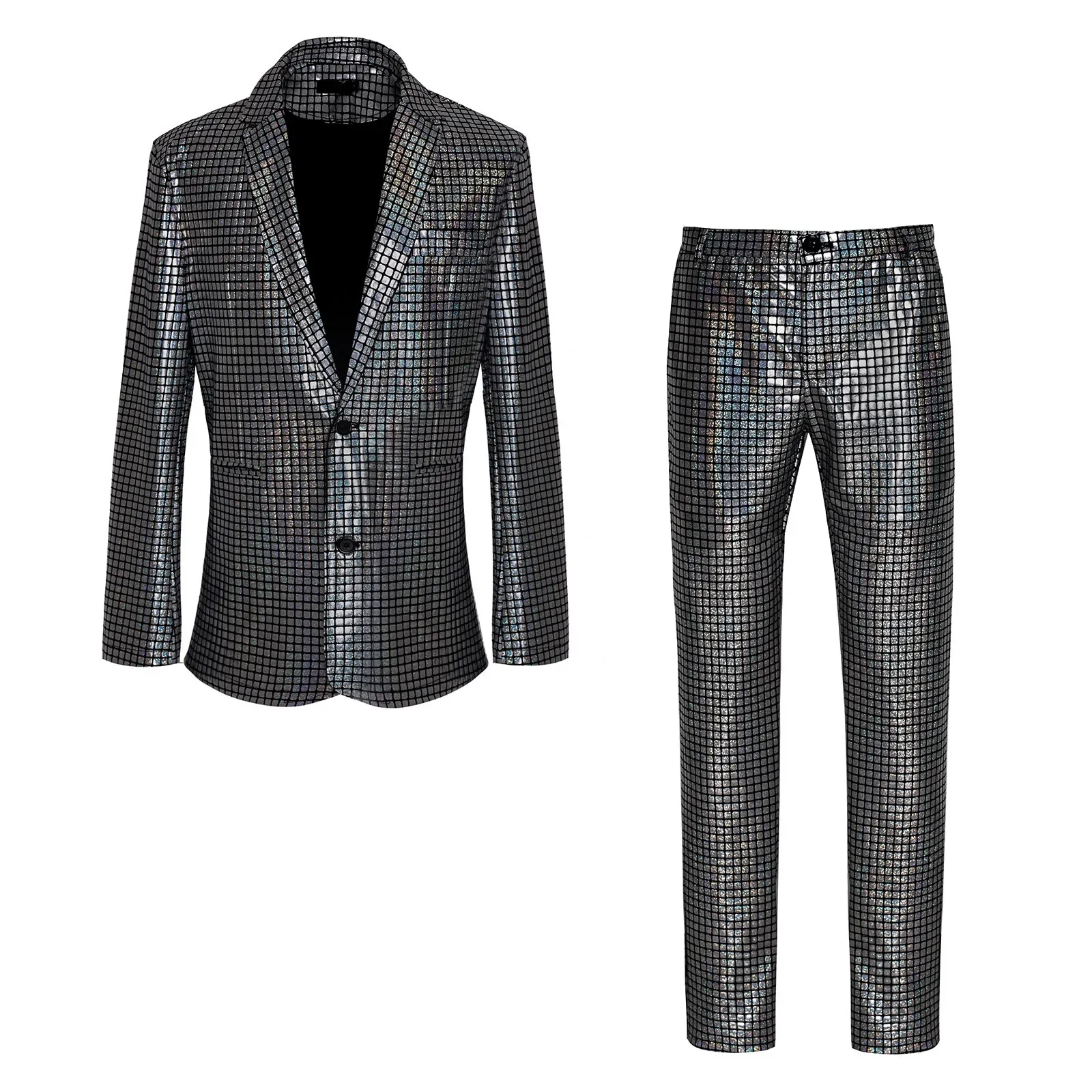 Men\'s New Cool Performance Set, Sequin Gold Stamping Business Casual Two-piece, One-row Two-button Slim-fit Blazer + Trousers