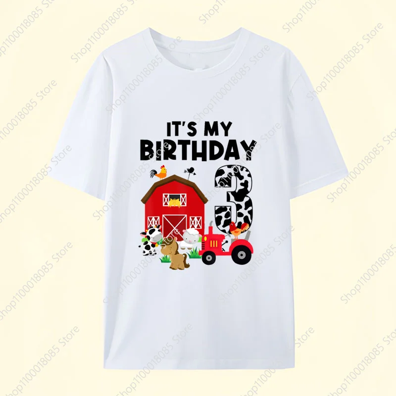 Farm family party birthday number t-shirt small farmer tractor chicken cow t-shirt friend father mother brother sisters shirt
