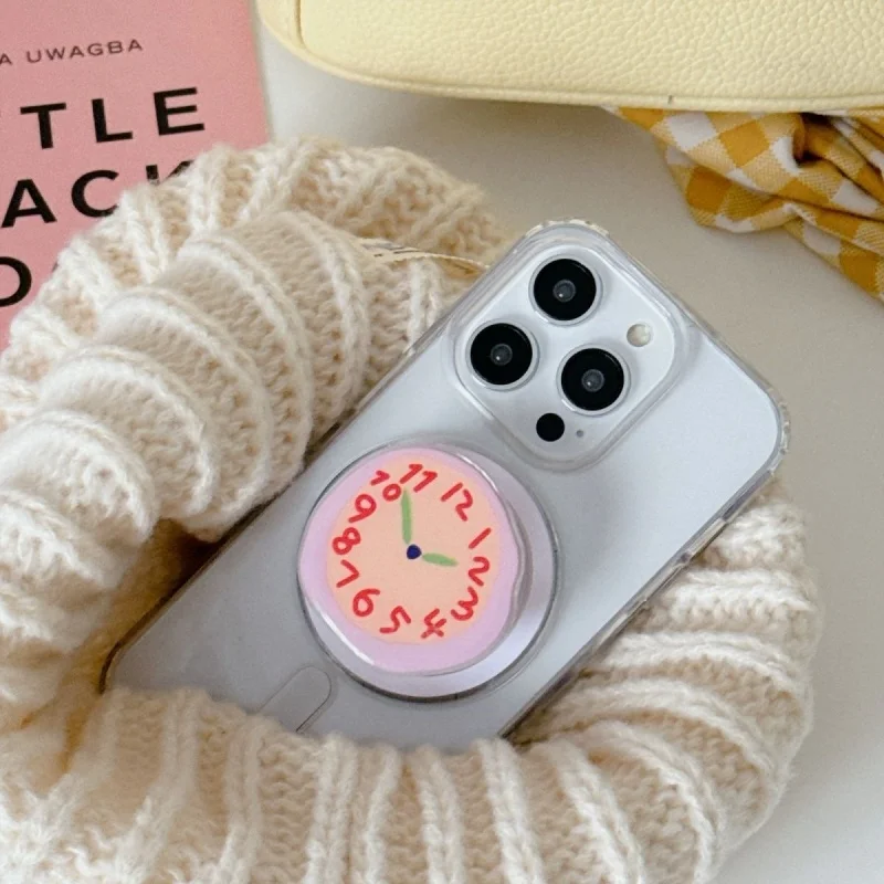 

Korea Creative Clock For Magsafe Magnetic Phone Grip Tok Griptok Stand For iPhone 16 Foldable Wireless Charging Case Ring Hold
