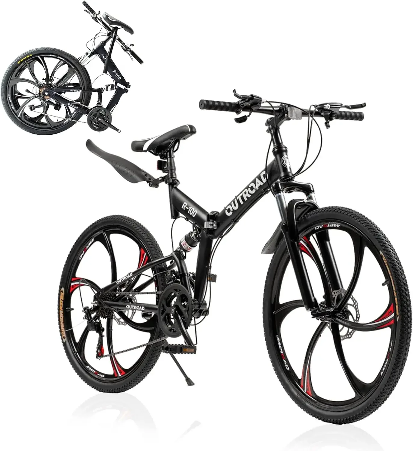 Folding Bikes/Mountain Bikes, 21 Speeds Mountain Bicycles with Full Suspension, Dual Disc Brake, High Carbon Steel