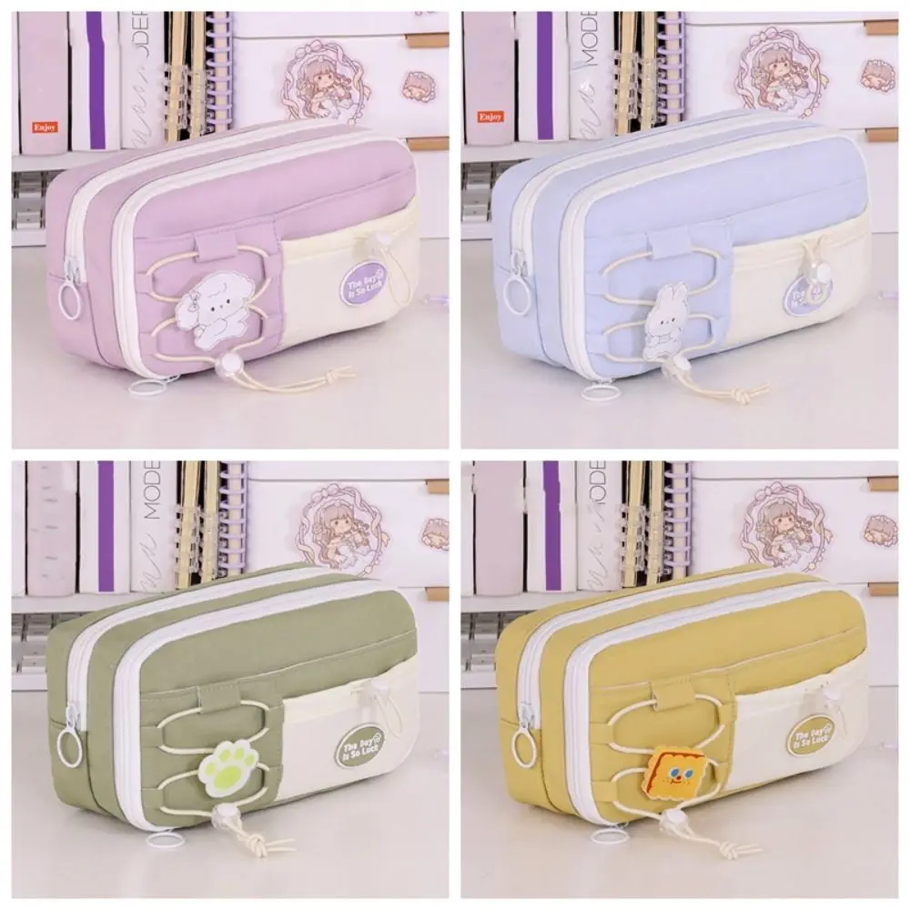 Simple Large Capacity Student Pencil Case Multi-layer Flip Style Cute Pencil Pouch INS Canvas Gel Pen Organizer Kids