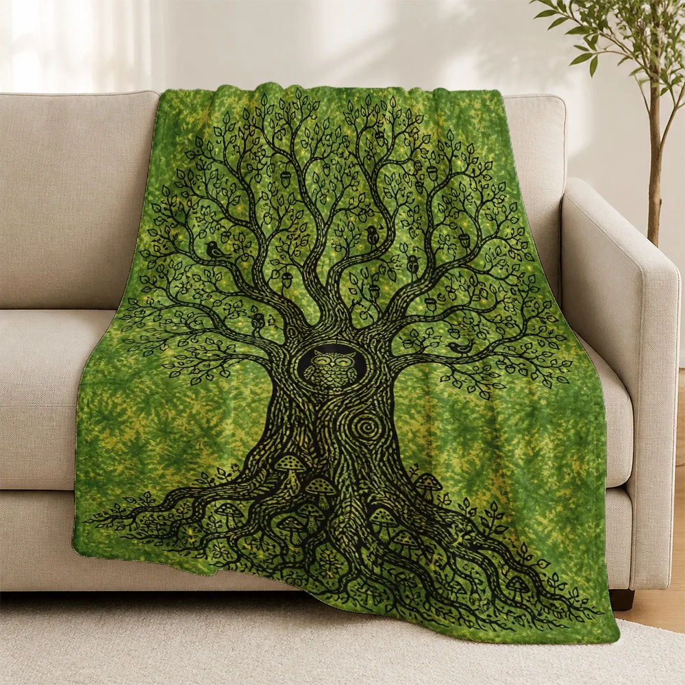 Bohemian Tree of Life Throw Blanket Sofa Decor Nature Forest Print Cozy Fleece Microfiber Throw for Living Room Couch Bedroom