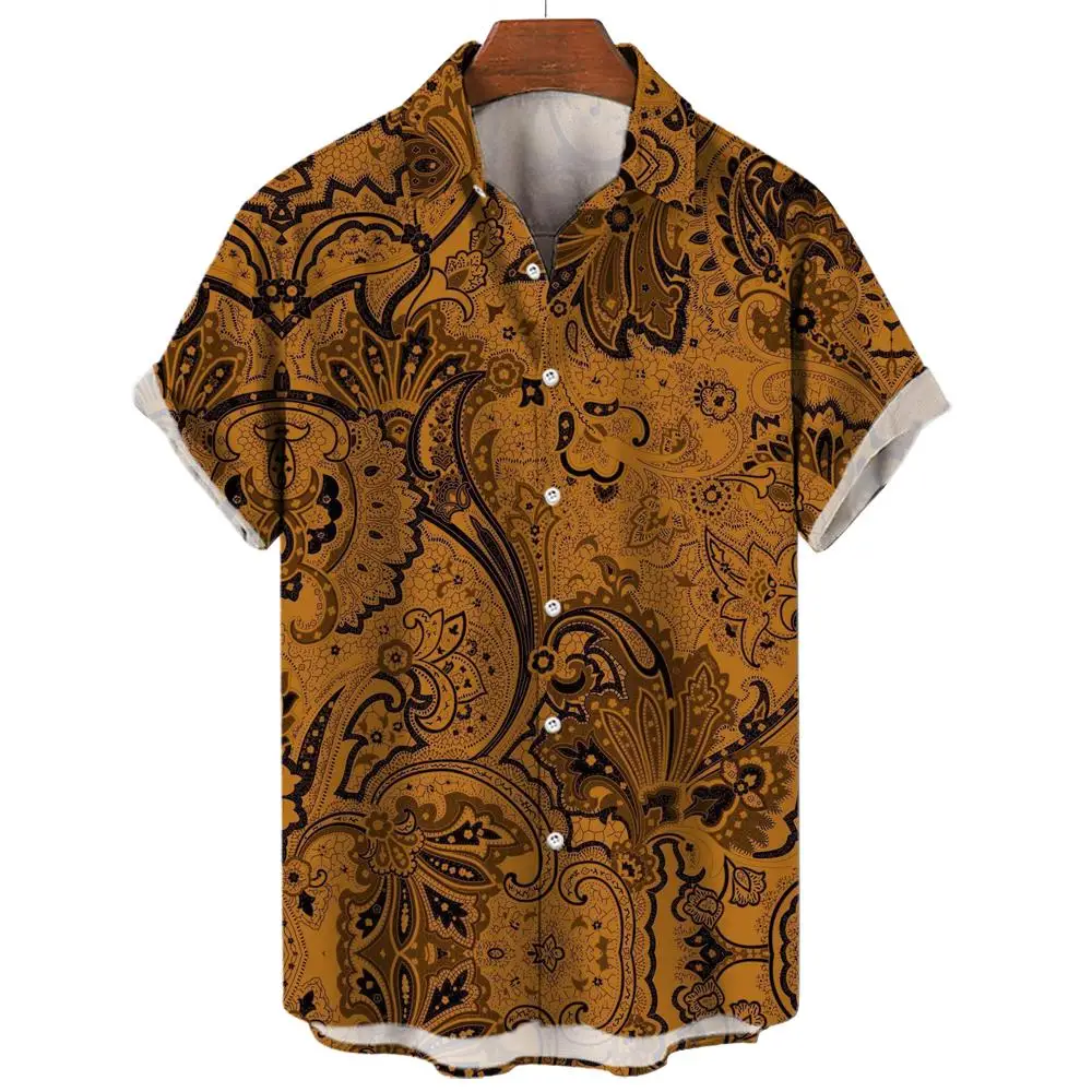 

Ethnic Tribal Printed Short Sleeves Shirt Summer Men'S Clothing Fashion Lapel Streetwear Casual Tops Oversized Shirts For Men