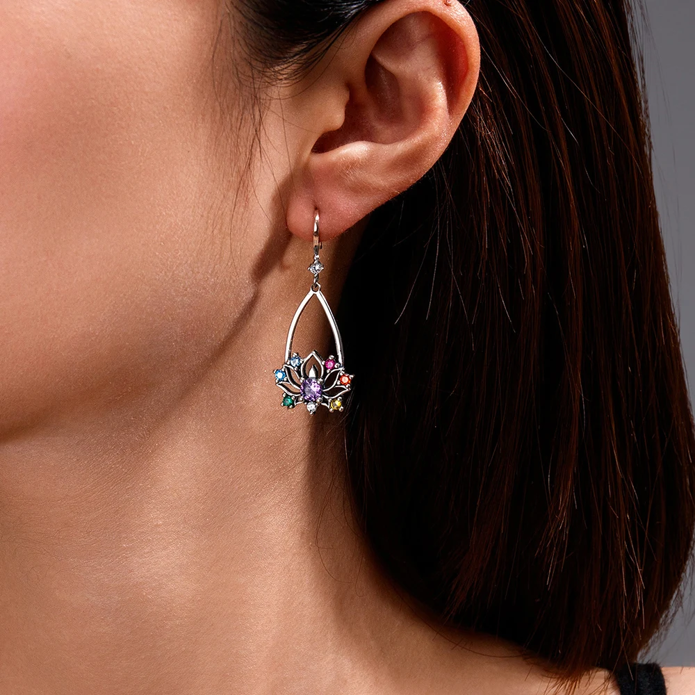 2025 925 فضة أقراط لوتس الكمثرى على شكل أقراط القرط الأصلي للسيدات موضة أصدقاء حفلة ارتداء اليومي الهدايا