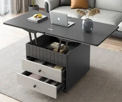 Multi functional lifting coffee table, small unit, living room, edge table, rock panel folding, movable dining dual-purpose