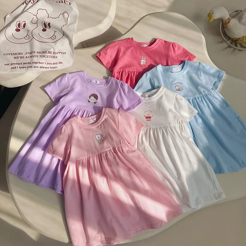 Girls Dress 2026 New Cute Printed Children's Skirt Short Sleeve Dress Foreign Style Princess Dress