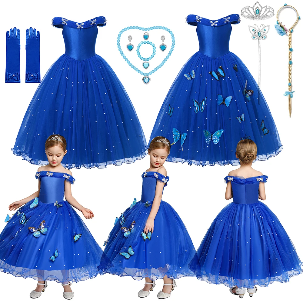 

Luxury Princess Costume For Girl 2024 Fancy Carnival Party Royal Blue Ball Gown Prom Children Birthday Vestidos Cosplay Outfit