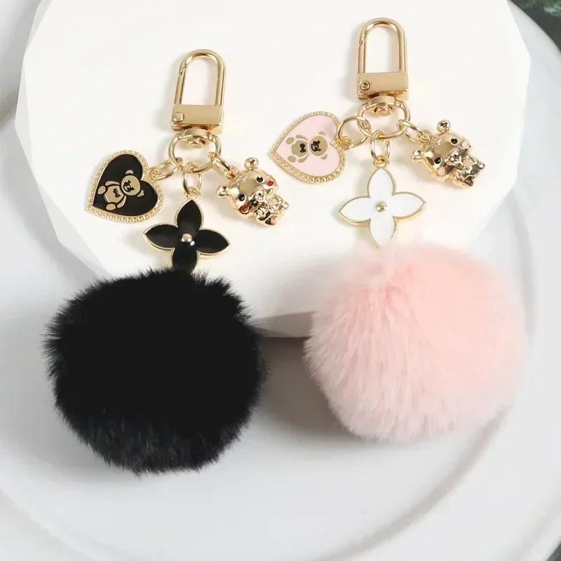 Cute Soft Fluffy Bear Keychain Cartoon Bear Fashion Pendant for Women Girls Bag Decorations Handbag Ornament