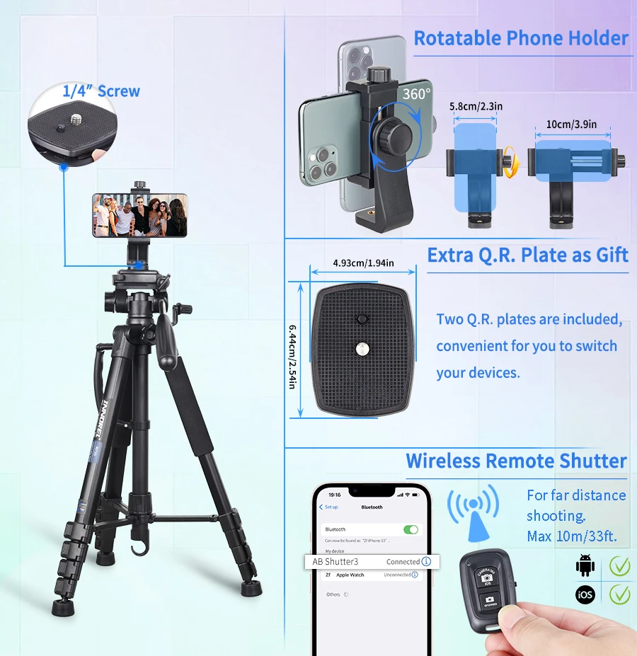 INNOREL RT20 184 cm Höhe Kamerastativ Leichter Reise-Profi-Ständer für DSLR-Handy-Camcorder Gopro Fülllicht – Detail 6