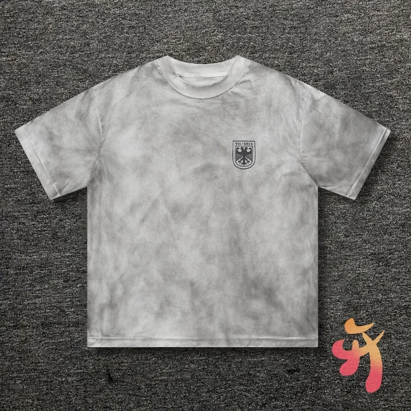

25ss Summer New American High Street KANYE WEST Tshirts Album Surrounding Vulture Short Sleeve Washed Dirty White Tops Men Women