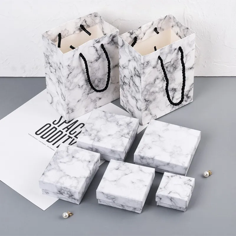 Marble Pattern Jewelry Box Handbag for Bracelet Ring Earrings Necklace Gift Storage Paper Jewelry Organizer Packaging Wholesale