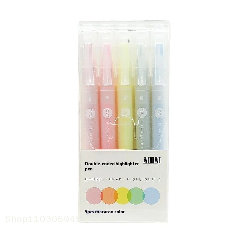 

5 Colors/set Of Double Ended Highlighter Sleeves Unique Window Tips Highlighter Highlighter Marker School Stationery Supplies