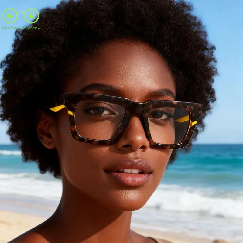 2026レトロマルチカラーパッチワークラージフレーム高品質ハンドメイドアセテートモダンレディースおしゃれストリートフォトグラフィースクエアグラス