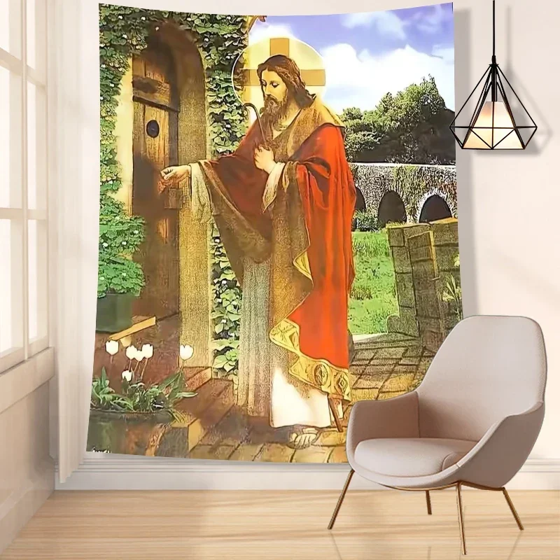 Jesus Christ Knocking The Door Tapestry Christmas Wall Decor Christian Believers Wise Men Wall Hanging Easter Home Decoration