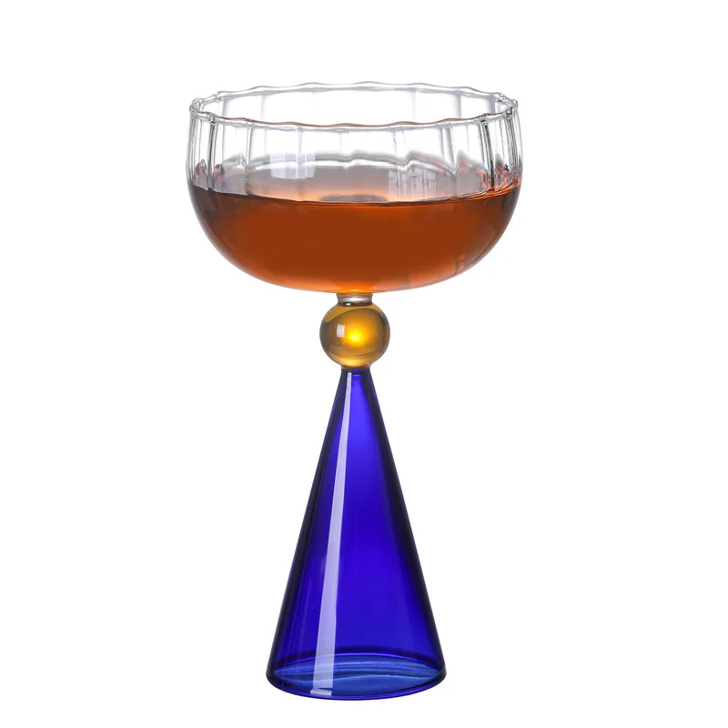 250ml Elegant Champagne Coupes Nordic Inner Ripple Wine Glasses With Ball Stemmed Goblet Cup Blue Amber Base Cup 1 Piece