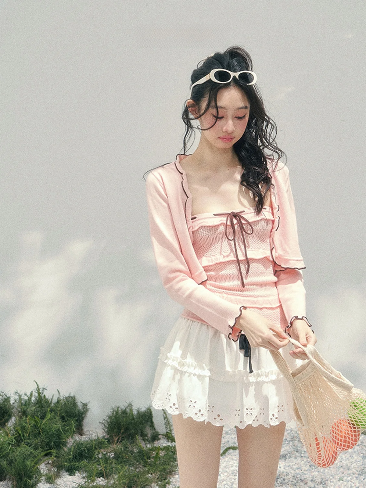 

Sweet Knitted T-irt Women's Svel Top with Wrap Ne Design Two-Piece Set Sli Slim Fit Long Sve Faion Trend