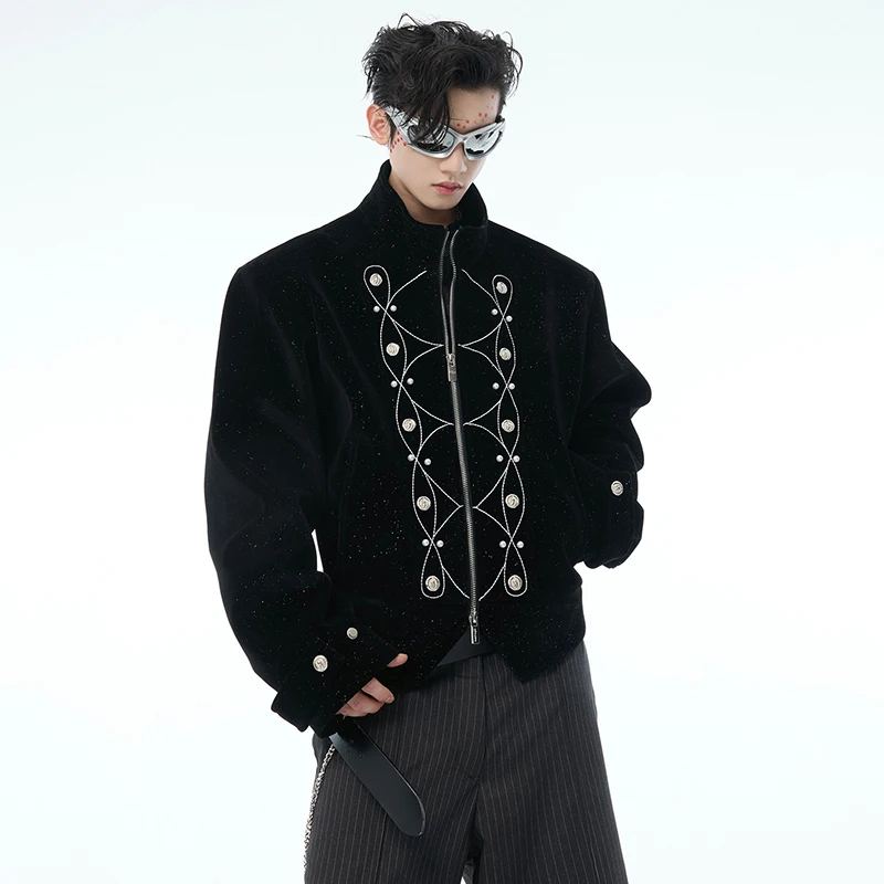 LUZHEN High 2025 New Original Geometric Design Pattern Embroidery Quality Coat Men Stylish Street Male Stand Neck Jacket JY4735