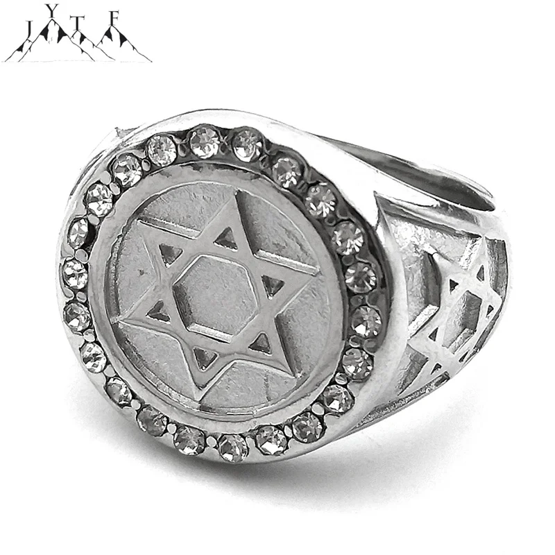 

Hexagram Star of David Clear Crystal Ring for Men Silver Color Stainless Steel Punk Hip Hop Male Biker Jewelry Gifts R606