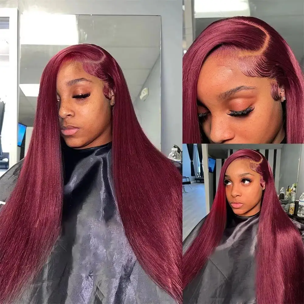 200 Density 30 36 Inch 99J Burgundy Straight 13x4 HD Lace Front Human Hair Wig 13x6 Lace Frontal Wigs Red Curly Remy Brazilian