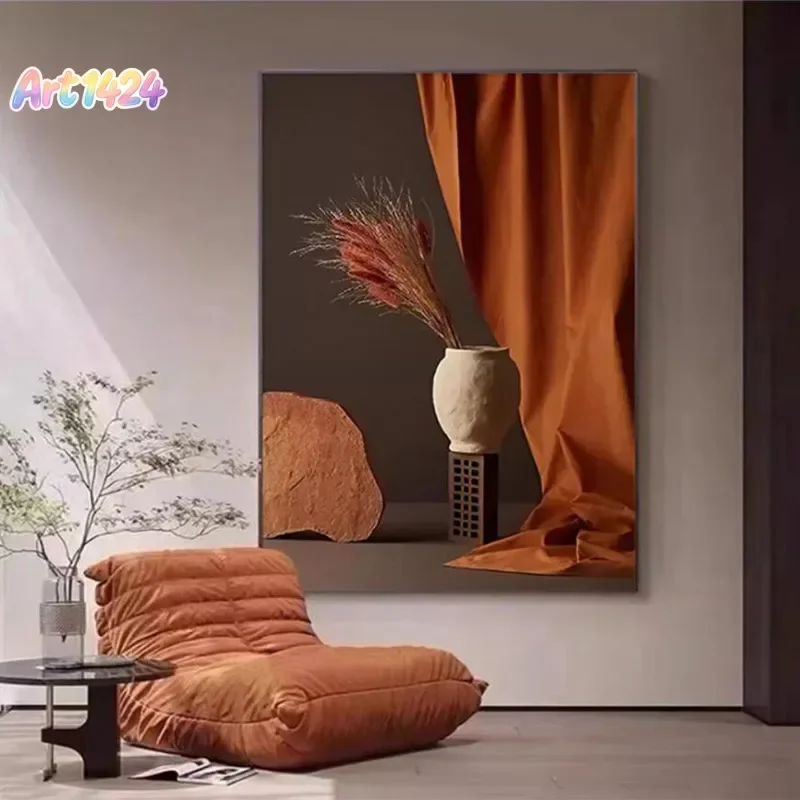 Warm-Tone Still Life Art Print - Rust Orange Textured Wall Decor for Living Room Bedroom, High-Quality Printed Poster, Unfram