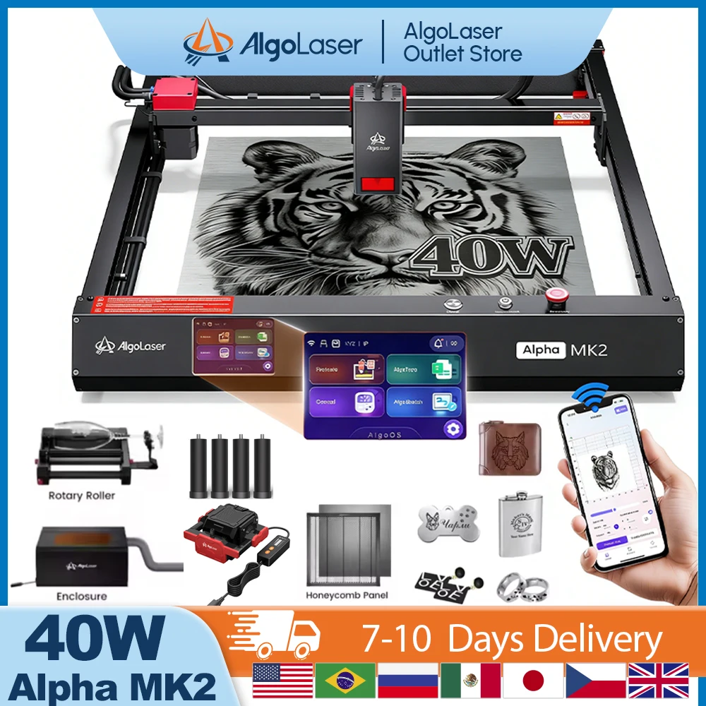2025 NEW Algolaser Alpha MK2 40W Laser Engraving Cutting Machine With Screen Table Woodworking Tool Powerful Cutter For Business