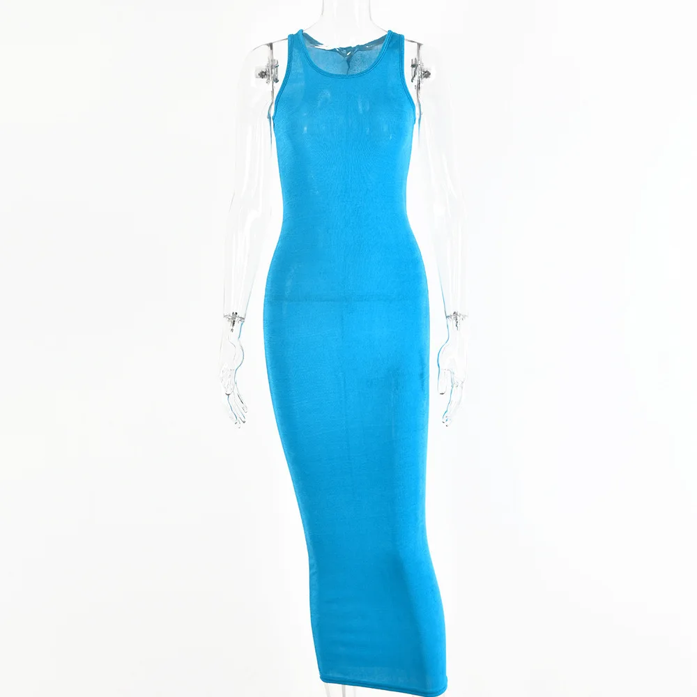 Frühling und Herbst neu für Frauen, sexy Mode Street Style ärmelloses Rundhals-Slim-Fit-Bleistiftkleid