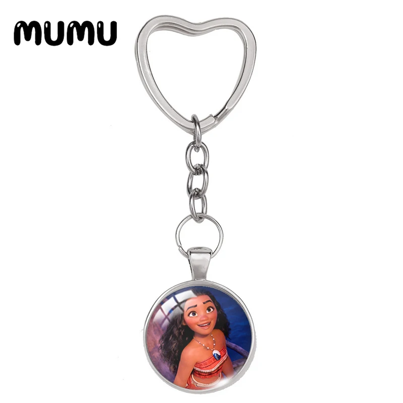 2024 New Moana Heart Keyring Princess Keychain Glass Dome Cabochon Jewelry Gifts Children