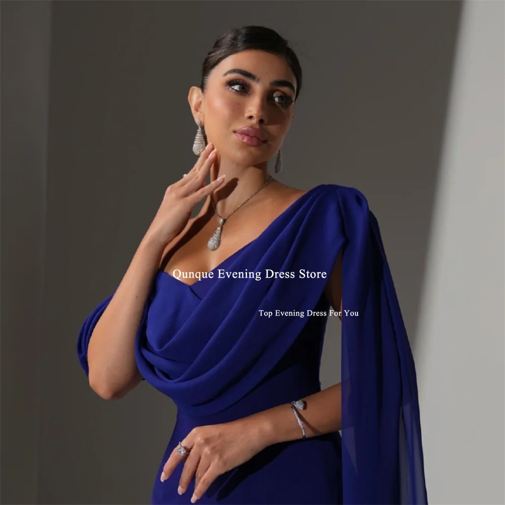 Qunque Elegant Blue One Shoulder Prom Dress Women Mermaid Tie Up Party Evening Dresses Saudi Customized Special Occasion Gown