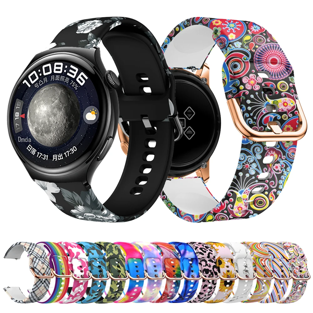 Silicone Printed Strap For HUAWEI WATCH 4 Pro Buds GT 3 2 46 42mm Band HONOR Magic Watch2 GS Pro 20 22mm Correa Rubber Wristband