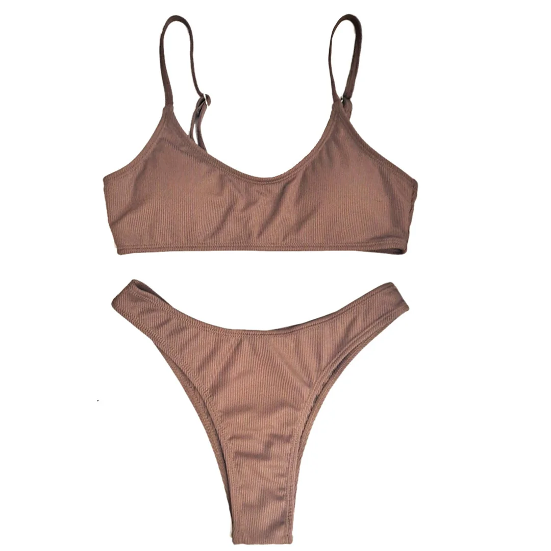 Gerippter Bikini mit hohem Beinausschnitt, Damen-Badeanzug, zweiteiliges Bikini-Set, brasilianischer Schnitt, gepolstert, Badebekleidung, Badeanzug, Modell V7126. – Detail 13