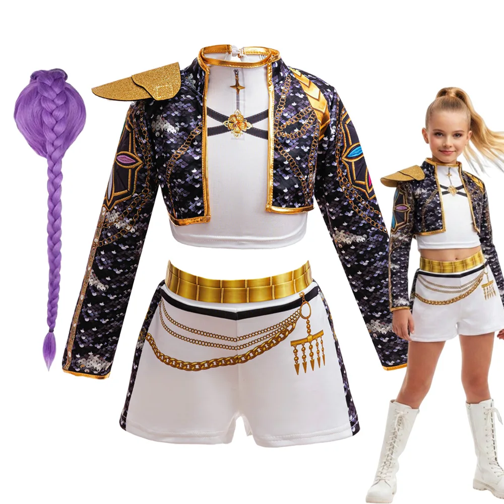 Girls Korean Music Costume Jacket Shirt Short 3PCS Set Dance Singer Show Halloween Birthday Party Role Play Outfit
