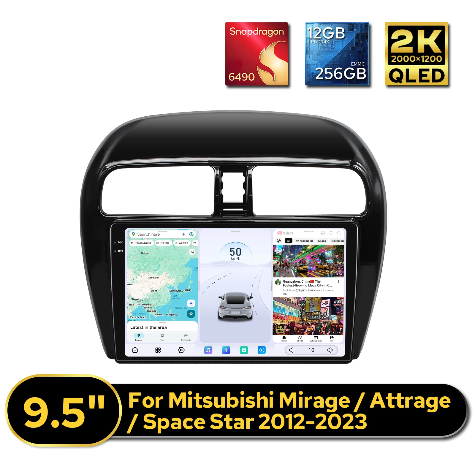 

JOYING 9.5 inch Android Head Unit Car Stereo for Mitsubishi Mirage/Attrage/Space Star 2012-202312GB+256GB Wireless CarPlay HDMI