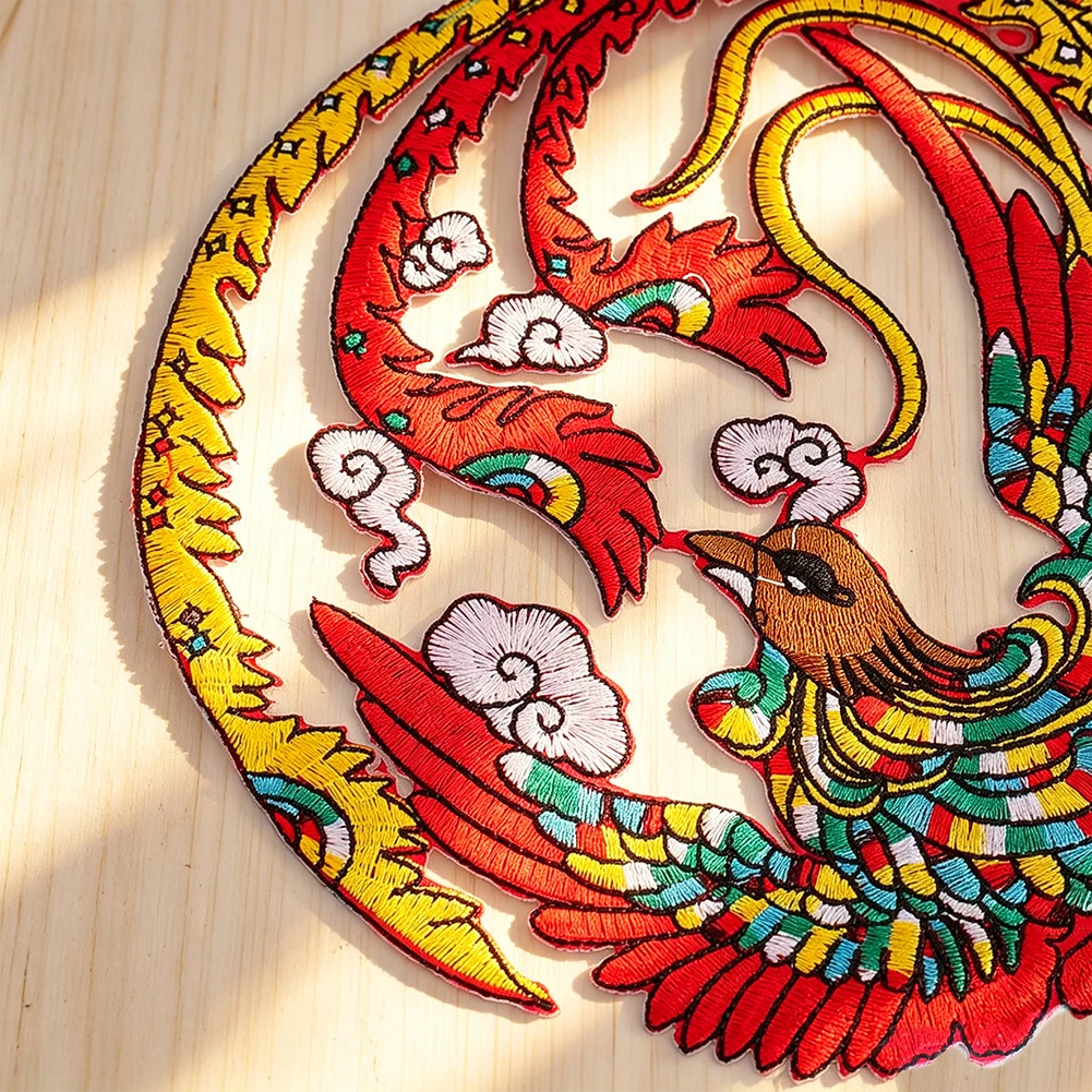 Chinesischer Stil, farbenfroher Phönix-Stickerei-Aufnäher, orientalischer Glücksbringer für Kleidung, Taschen, Vorhänge, Deko-Applikation zum Aufnähen – Detail 4