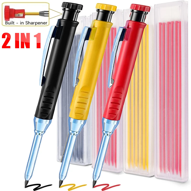 4-1Pack Solid Carpenter Pencil with Refill 40mm Long Nosed Deep Hole Mechanical Pencil Marker for Woodworking Construction