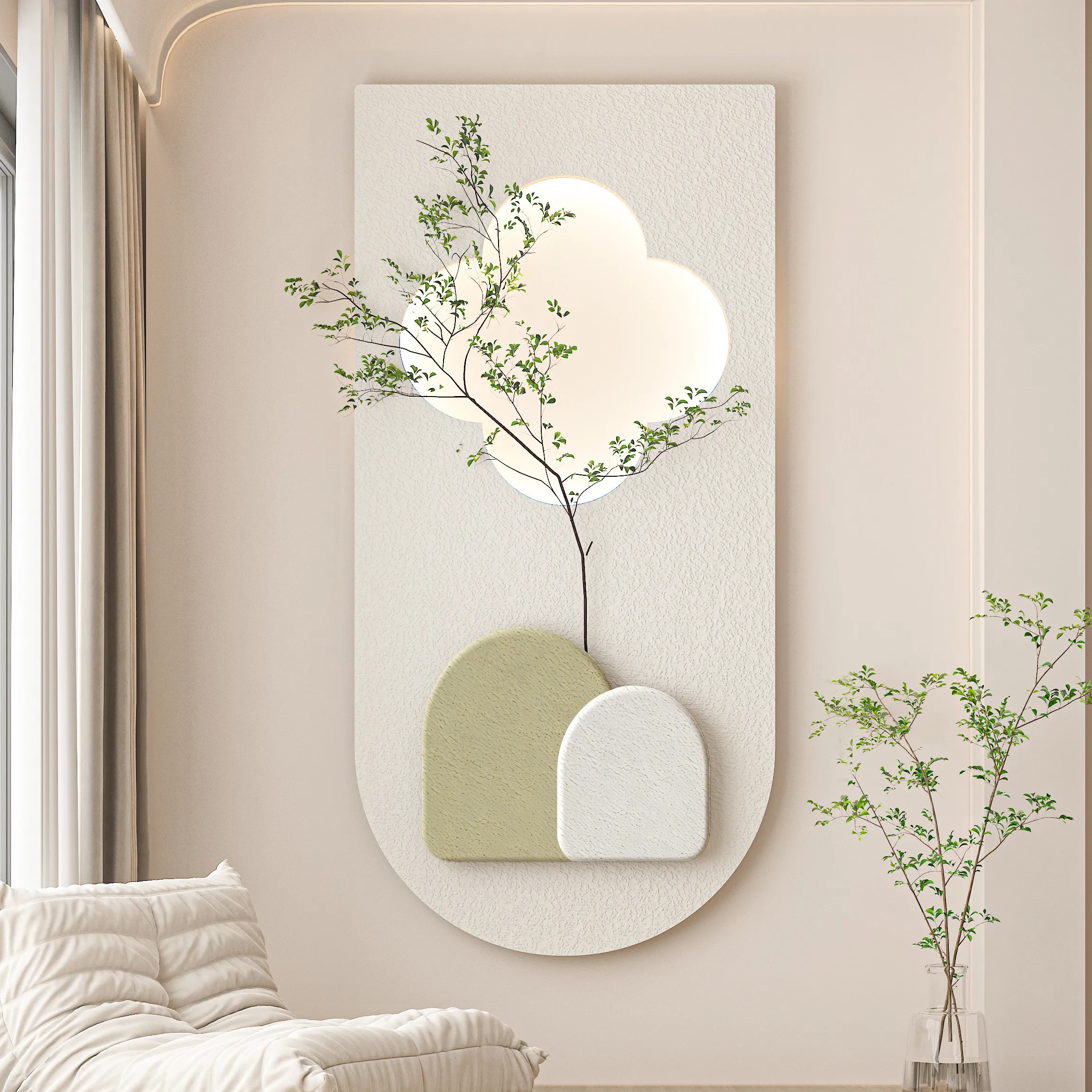 

Advanced sense porch lamp painting living room sofa background wall cream wind lamp painting with light corridor mural lamp atmo