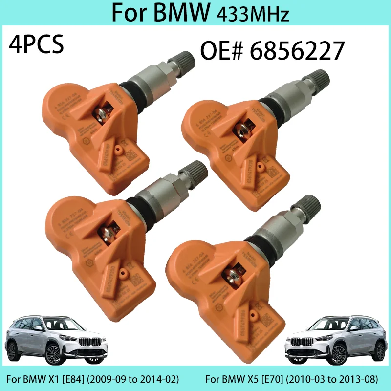 4PCS Tire Pressure Sensor 433MHz For BMW X1 [E84] (2009-09 to 2014-02) BMW X5 [E70] (2010-03 to 2013-08) Car TPMS 6856227